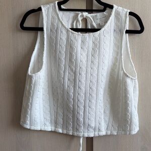 Line & Dot White Textured Cable Knit Crop Tank